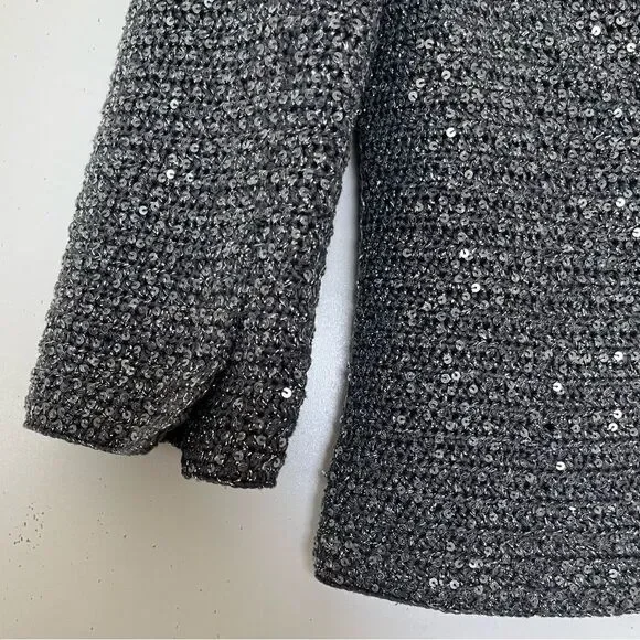 Elie Tahari Y2K Crop Glittery Jacket Womens Small Crochet Sequined Blazer Gray - Picture 8 of 11